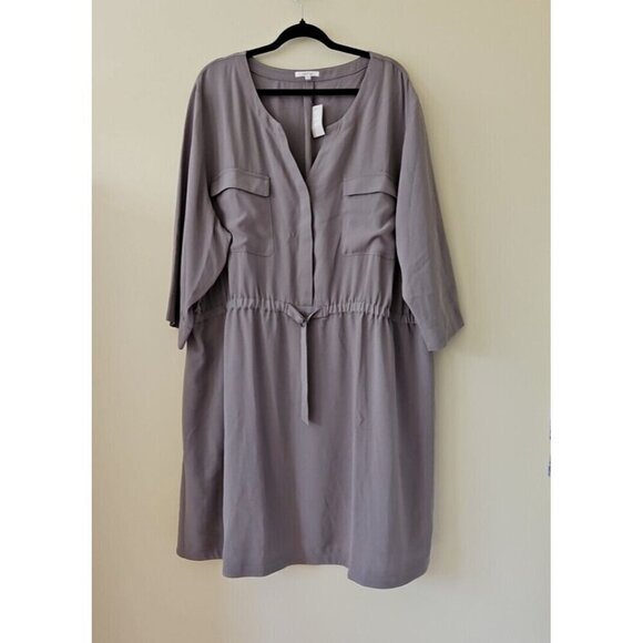 Maurices Dress Women 4X Olive Green Elastic Waist 3/4 Sleeve Pockets Office - Picture 13 of 15